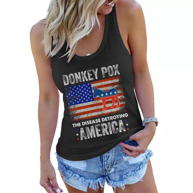 Donkey Pox The Disease Destroying America Usa Flag Funny Anti Biden Women Flowy Tank