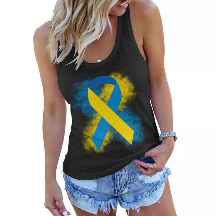 Down Syndrome Awareness Blue & Yellow Ribbon Women Flowy Tank