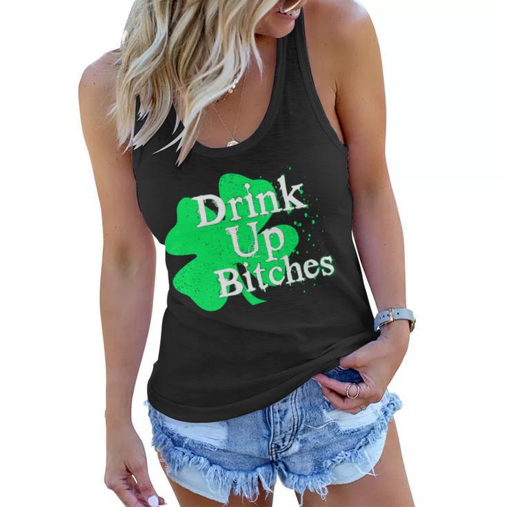 Drink Up Bitches St Patricks Day Clover Women Flowy Tank