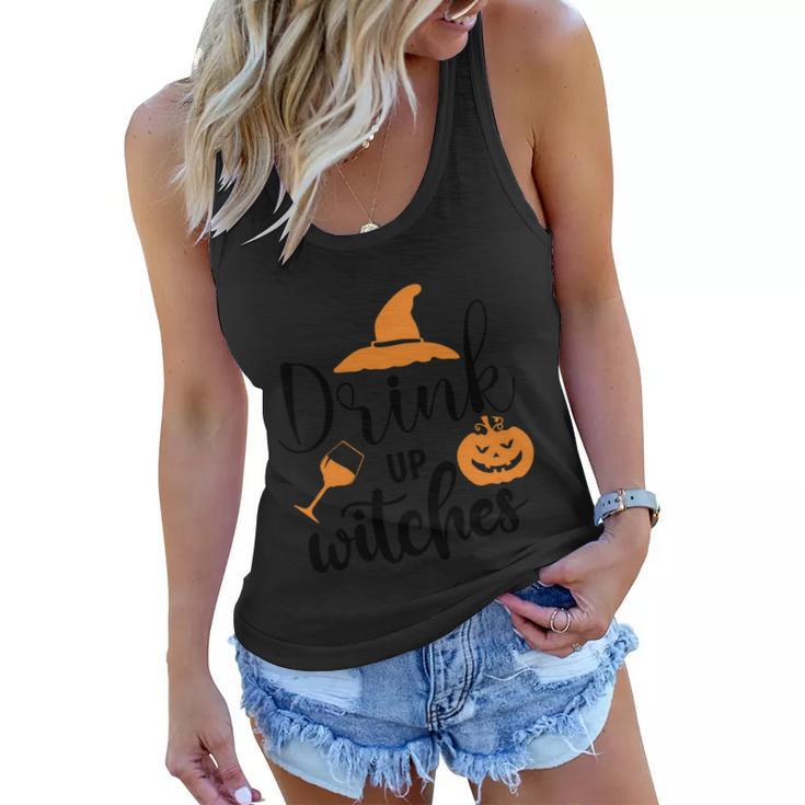 Drink Up Witches Witch Hat Pumpkin Halloween Quote Women Flowy Tank