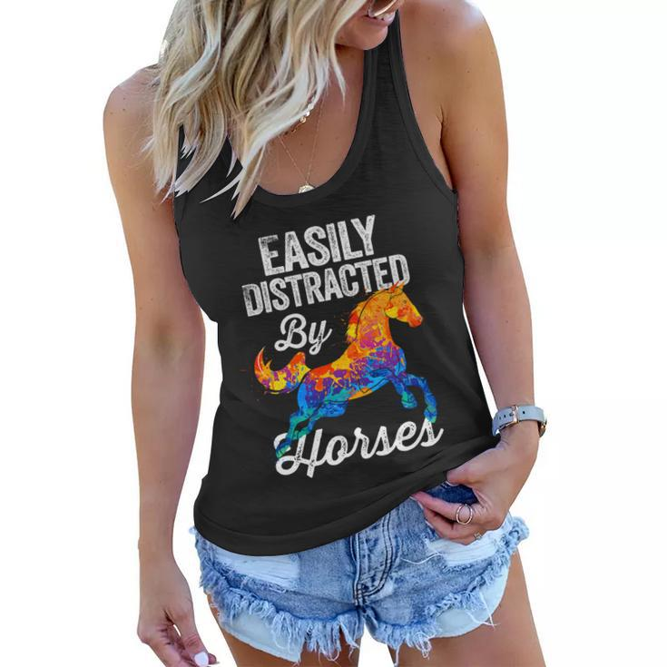 Easily Distracted By Horses Funny Gift For Horse Lovers Girls Gift Women Flowy Tank