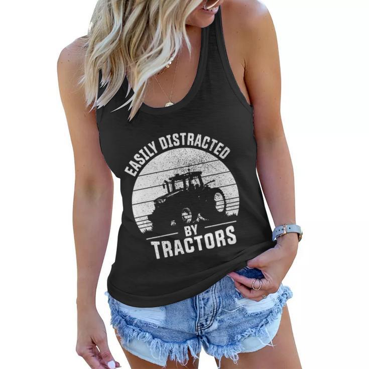 Easily Distracted By Tractors Farmer Tractor Funny Farming Tshirt Women Flowy Tank