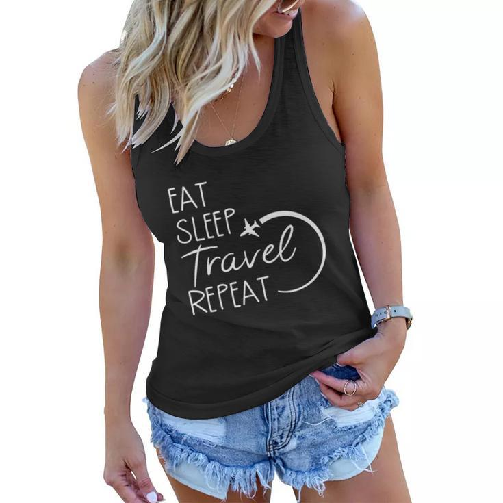 Eat Sleep Travel Repeat Vacation Women Flowy Tank