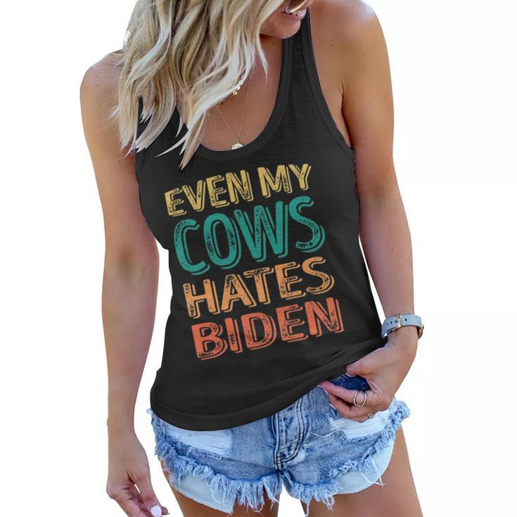 Even My Cows Hates Biden Funny Anti Biden Cow Farmers Women Flowy Tank