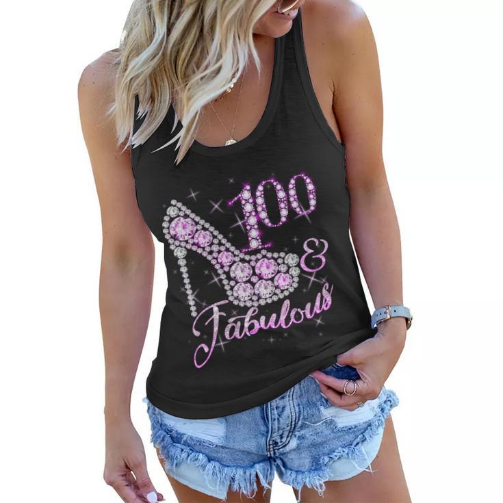 Fabulous & 100 Sparkly Shiny Heel 100Th Birthday Tshirt Women Flowy Tank