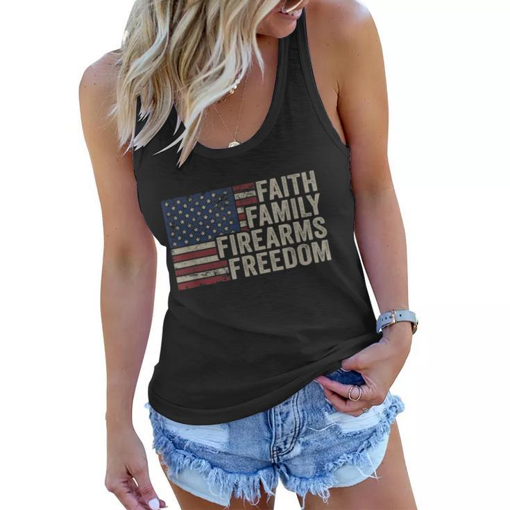Faith Family Firearms & Freedom American Flag Pro God Guns Women Flowy Tank