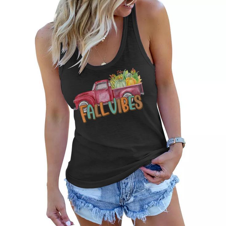 Fall Vibes Old School Truck Full Of Pumpkins And Fall Colors  Women Flowy Tank