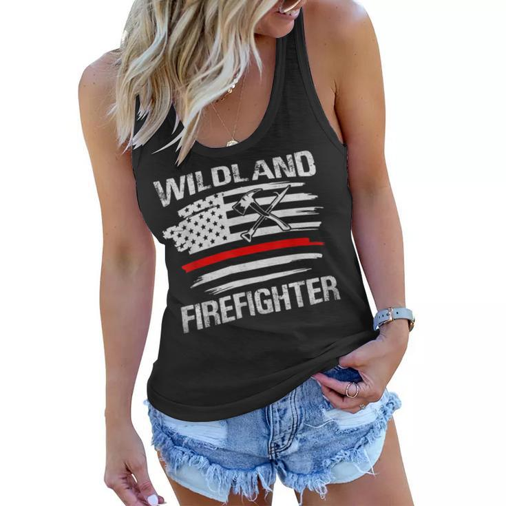 Firefighter Thin Red Line Wildland Firefighter American Flag Axe Fire V2 Women Flowy Tank
