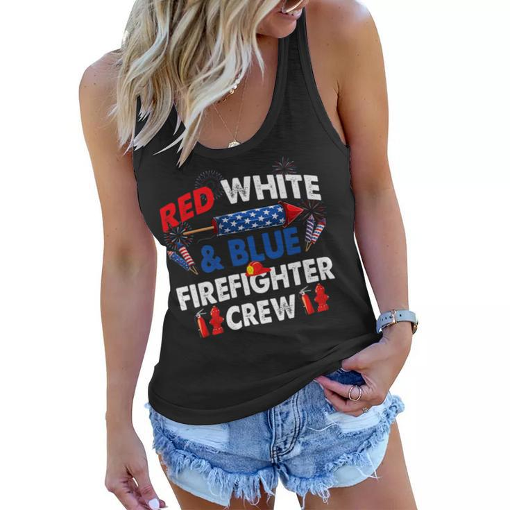 Firefighter Us Flag Red White & Blue Firefighter Crew 4Th Of July Women Flowy Tank