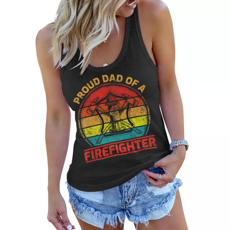 Firefighter Vintage Retro Proud Dad Of A Firefighter Fireman Fathers Day V2 Women Flowy Tank