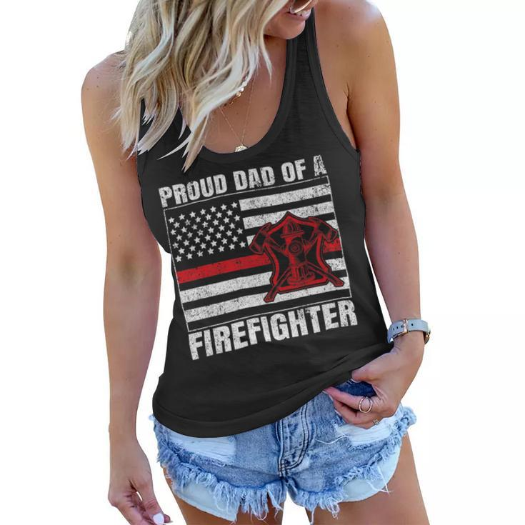 Firefighter Vintage Usa Flag Proud Dad Of A Firefighter Fathers Day Women Flowy Tank