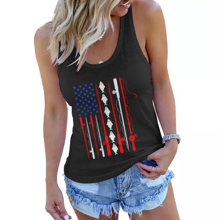 Fishing Lover Usa American Flag Fishing Rod Women Flowy Tank