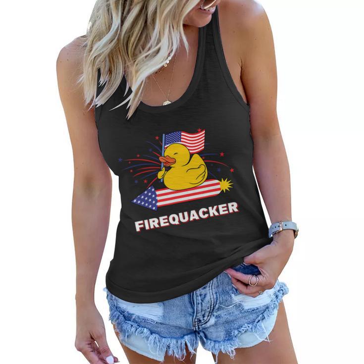 Fourth Of July Usa Patriotic Firecracker Rubber Duck Gift Women Flowy Tank