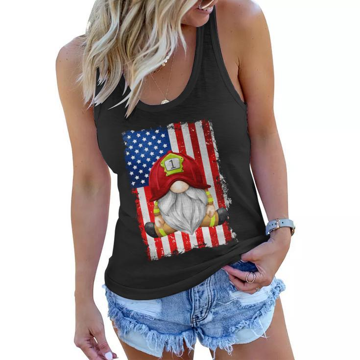 Funny 4Th Of July Gnome Patriotic American Flag Firefighter Gift Women Flowy Tank