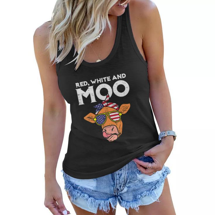Funny 4Th Of July Red White And Moo Patriotic Cow Usa Flag Women Flowy Tank