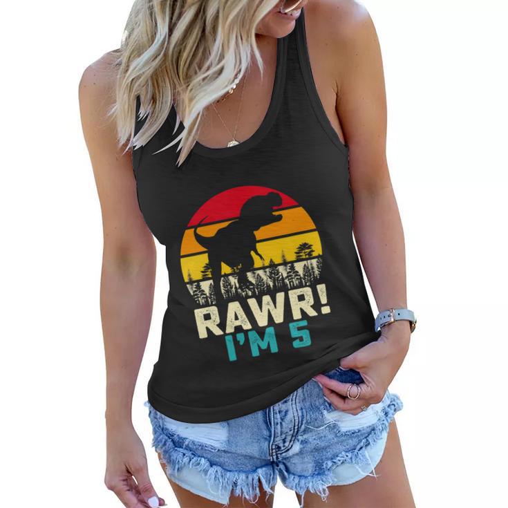 Funny 5 Year Old Boys 5Th Birthday DinosaurRex Rawr Im Women Flowy Tank