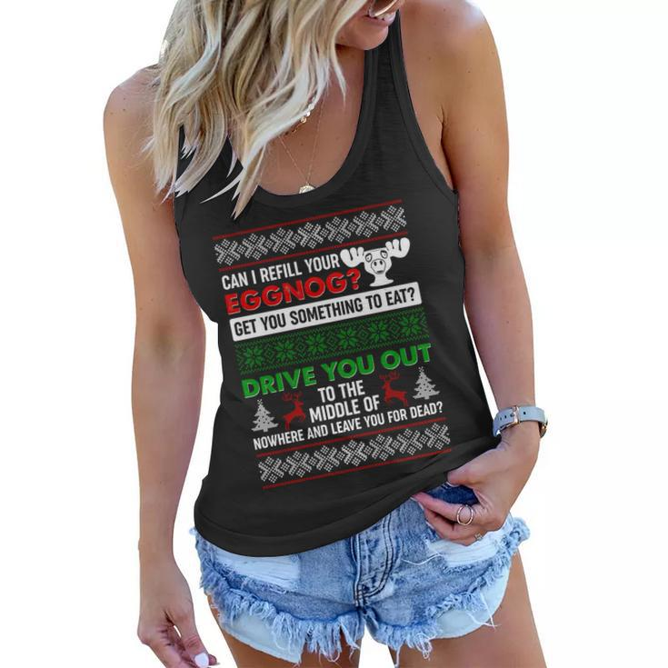 Funny Can I Refill Your Eggnog Ugly Christmas Sweater Women Flowy Tank