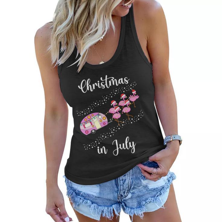 Funny Flamingo Pink Retro Camping Car Christmas In July Great Gift Women Flowy Tank