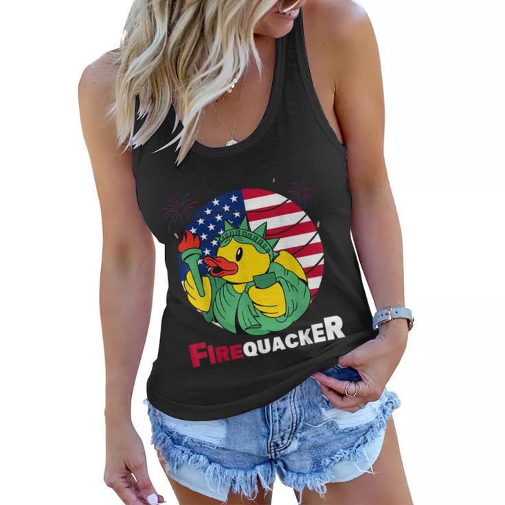 Funny Fourth Of July Usa Patriotic Firecracker Rubber Duck Funny Gift Women Flowy Tank