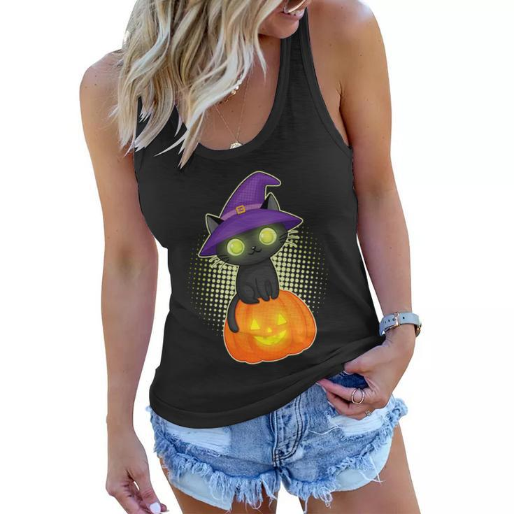 Funny Halloween Cute Halloween Cute Witch Kitten With Pumpkin Graphic Design Printed Casual Daily Basic Women Flowy Tank