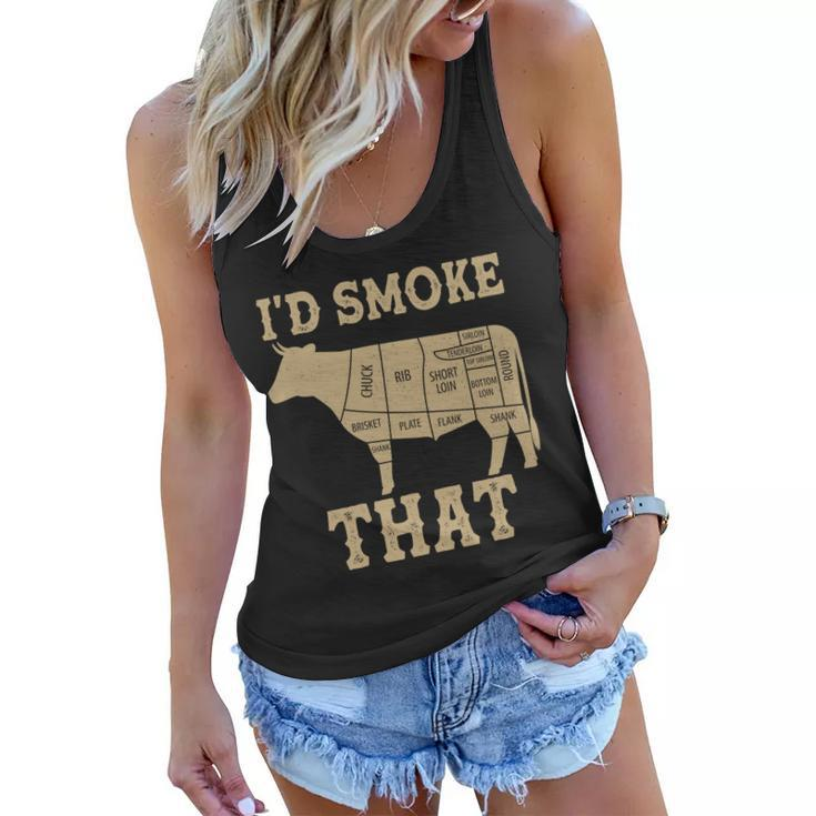 Funny Id Smoke That Cattle Meat Cuts Tshirt Women Flowy Tank