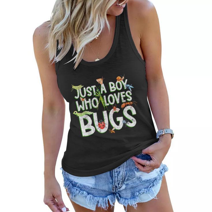 Funny Insect Just A Boy Who Loves Bug Gift Tee Fashion Cute Graphic Design Printed Casual Daily Basic Women Flowy Tank