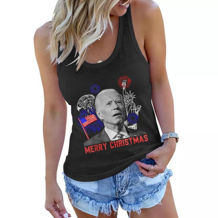 Funny Joe Biden Happy Christmas In July Usa Flag V3 Women Flowy Tank