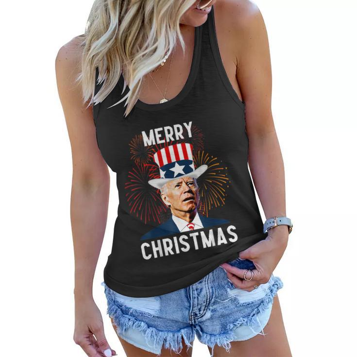 Funny Joe Biden Merry Christmas For Fourth Of July Tshirt Women Flowy Tank