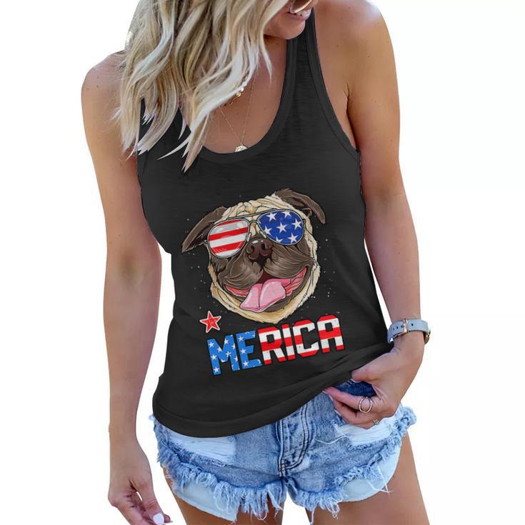 Funny Pug 4Th Of July Merica American Flag Women Flowy Tank