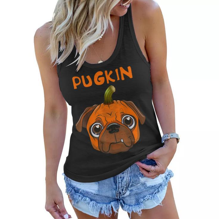 Funny Pugkin Pug Pumpkin Dog Lover Halloween Party Costume  Women Flowy Tank