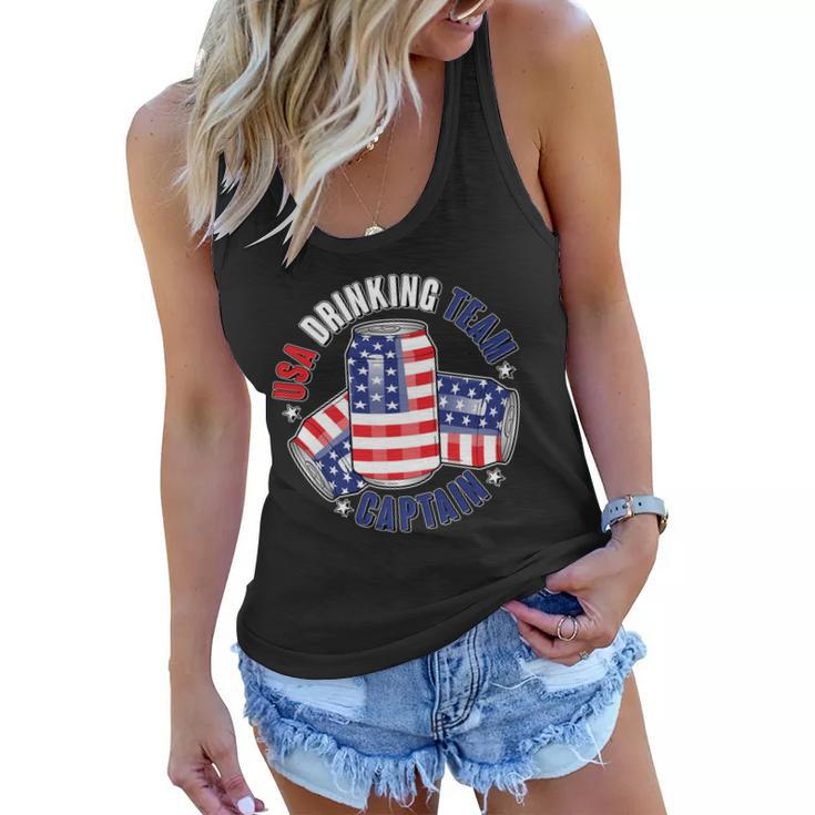 Funny Usa Drinking Team Captain American Beer Cans Women Flowy Tank