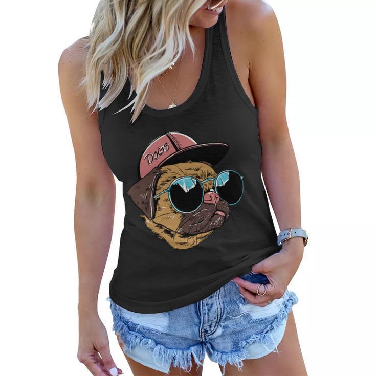 Gangster Pug Dog Hipster Cool Shades Women Flowy Tank