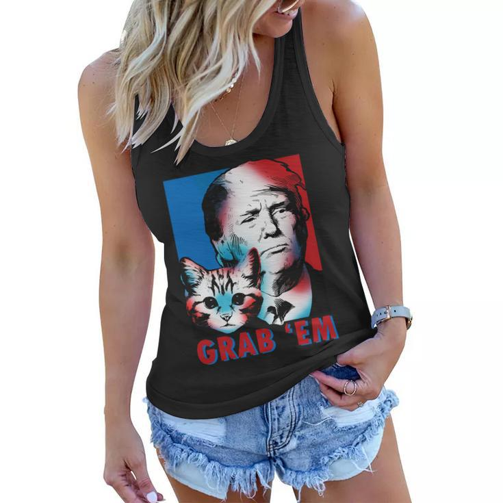 Grab Em Cat Funny Pro Trump Tshirt Women Flowy Tank