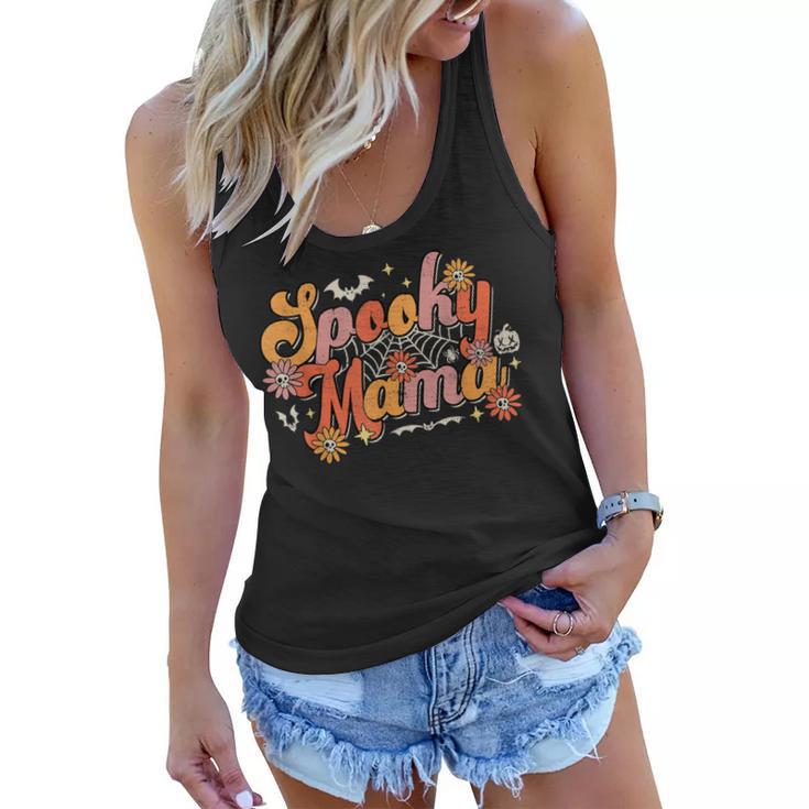 Groovy Spooky Mama Retro Halloween Ghost Witchy Spooky Mom  Women Flowy Tank