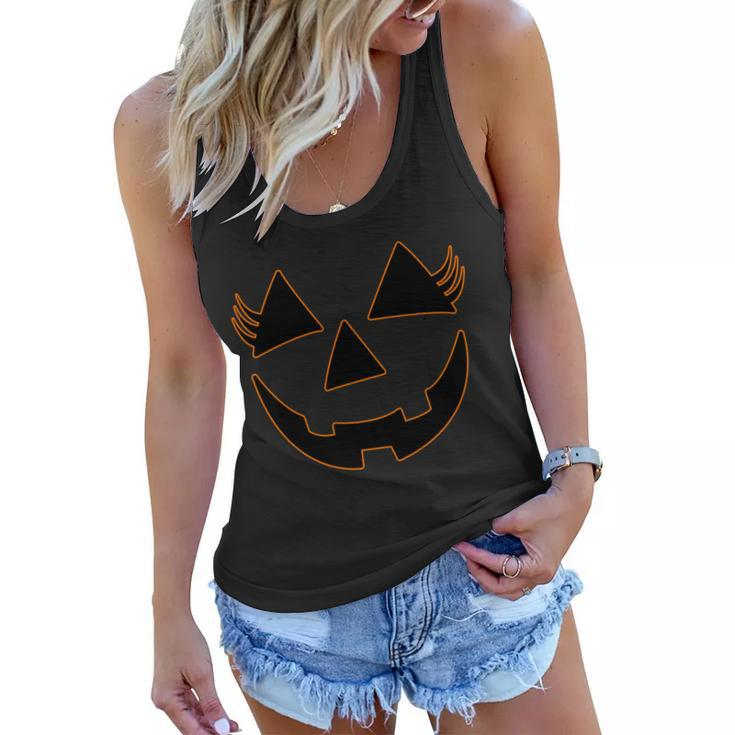 Halloween Jack-O-Lantern With Lashes Tshirt Women Flowy Tank