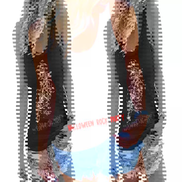 Halloween Rock Party Dancing Guitar Skeleton Playing Rock  Women Flowy Tank