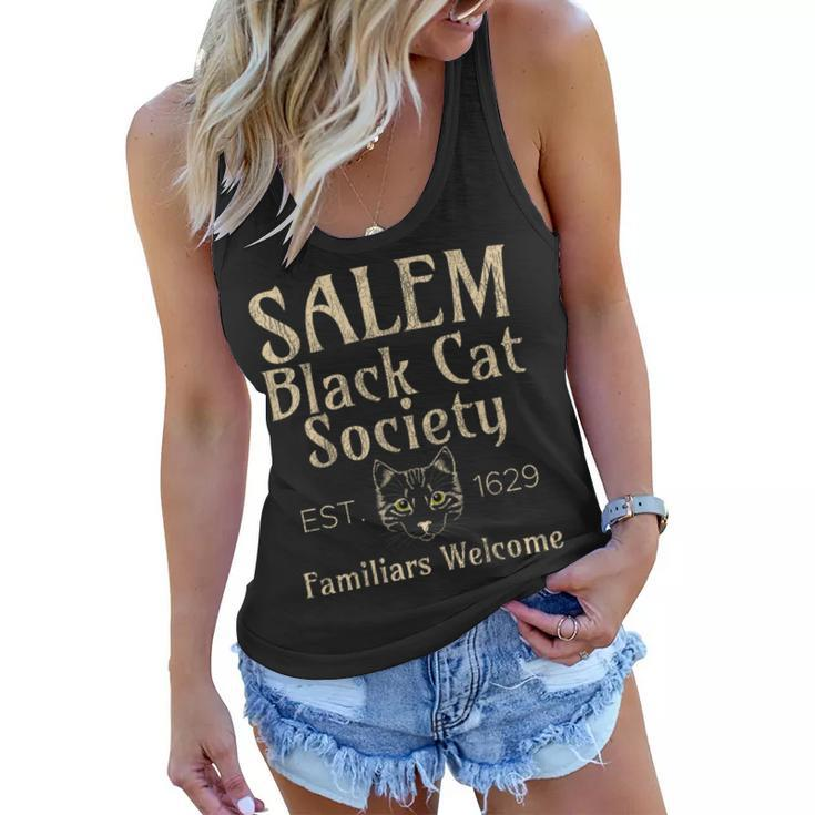 Halloween Salem Black Cat Society Familiars Welcome  Women Flowy Tank