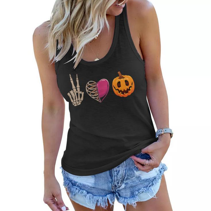 Halloween Skeleton Peace Love Pumpkin Leopard Heart Apparel  Women Flowy Tank