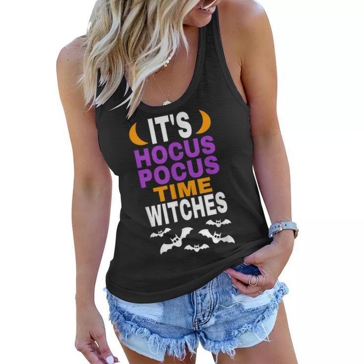 Halloween T  Its Hocus Pocus Time Witches Bats Flying Women Flowy Tank