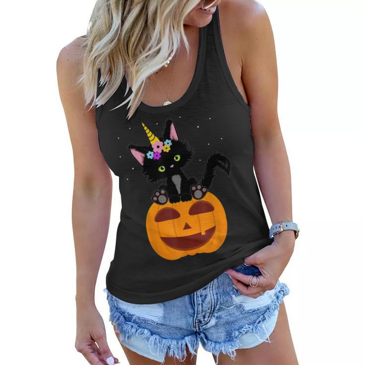 Halloween Unicorn Cat Black Pumpkin Scary Costume Girls Kids  Women Flowy Tank