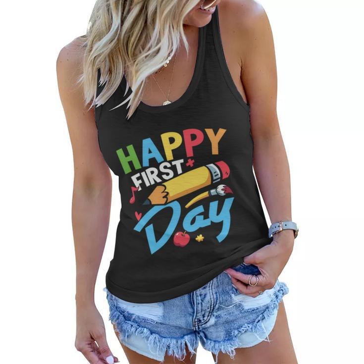 Happy 1St Day Welcome Back To School Graphic Plus Size Shirt For Teacher Kids Women Flowy Tank