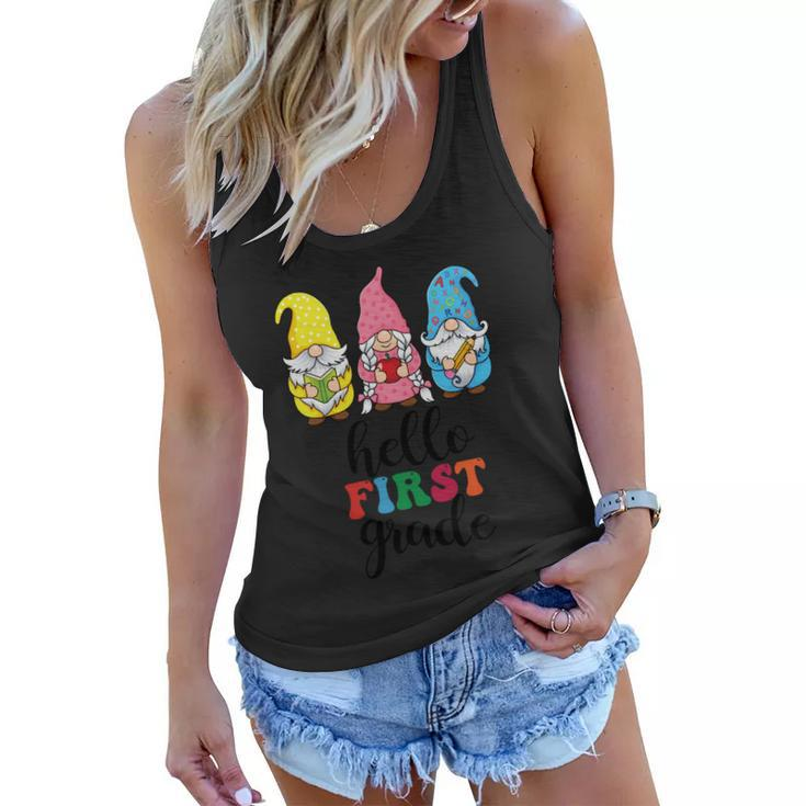 Hello First Grade School Gnome Teacher Students Graphic Plus Size Premium Shirt Women Flowy Tank
