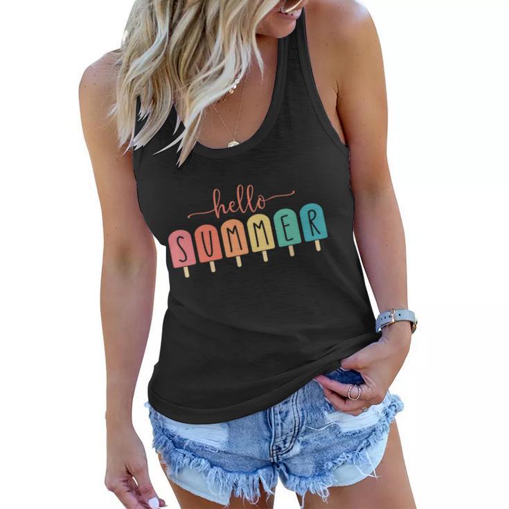 Hello Summer Vacation Ice Cream Popsicle Ice Lolly Women Flowy Tank