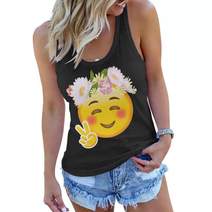 Hippy Smiley Face Peace Sign Tshirt Women Flowy Tank