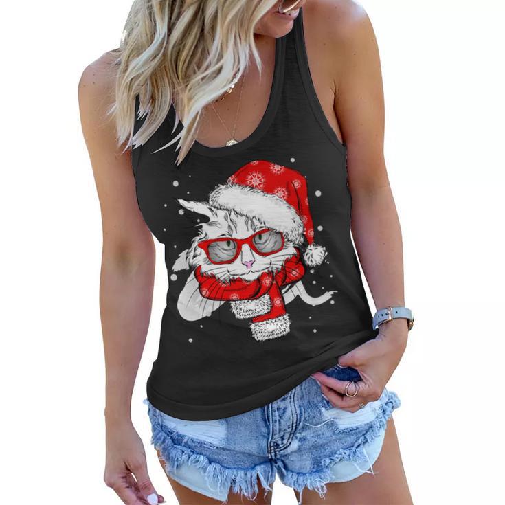 Hipster Christmas Cat Women Flowy Tank