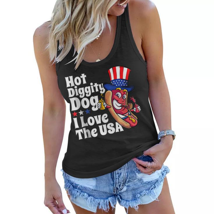 Hot Diggity Dog I Love The Usa Funny 4Th Of July Party  Women Flowy Tank