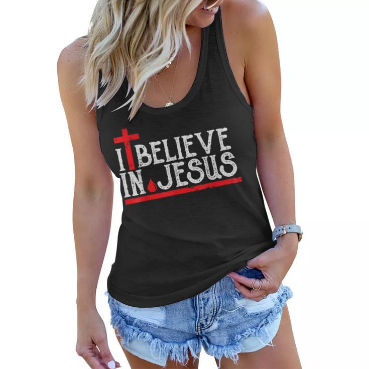 I Believe In Jesus - Christian Faith Cross Blood  Women Flowy Tank