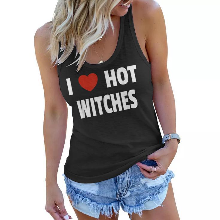 I Love Hot Witches Matching Couples Halloween Costume  Women Flowy Tank