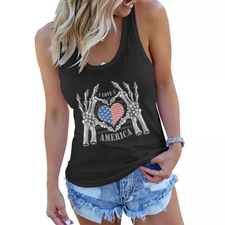 I Love U America 4Th Of July American Flag Heart Women Flowy Tank
