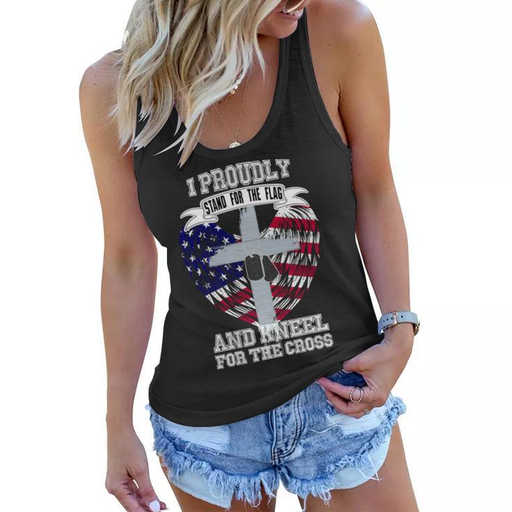 I Proudly Stand For The Flag And Kneel For The Cross Tshirt Women Flowy Tank